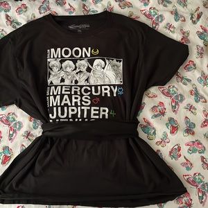 Vintage Scene Sailor Moon Merch Oversized Tee Mini Dress Emo 90s 2XL black Y2K